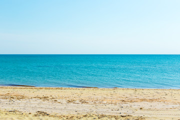 Tropical beach with sand, summer holiday background.