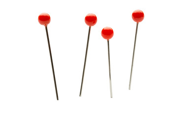 Push pins isolated on white background.