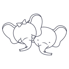 sketch silhouette caricature faces of elephant couple animal happiness expression vector illustration