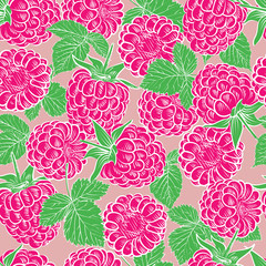  Seamless pattern with raspberries. Vector illustration.