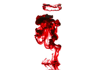 Cloud of red ink in water isolated.