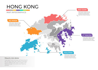 Fototapeta na wymiar Hong Kong map infographics vector template with regions and pointer marks