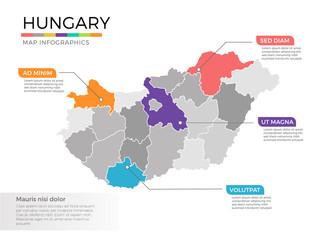 Fototapeta na wymiar Hungary map infographics vector template with regions and pointer marks