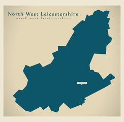 Modern Map - North West district of Leicestershire England UK illustration