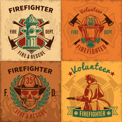 Obraz premium Vintage Firefighting Emblems Set
