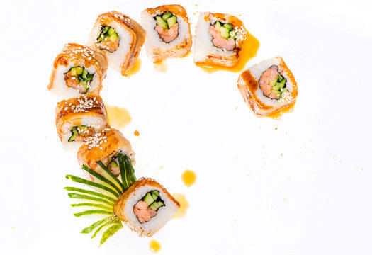 Sushi over white background