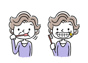 シニア女性：歯磨き
