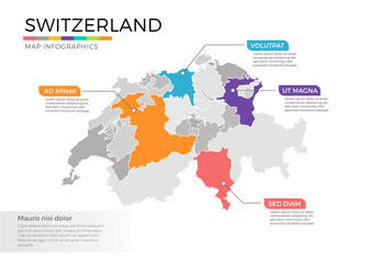 Fototapeta na wymiar Switzerland map infographics vector template with regions and pointer marks