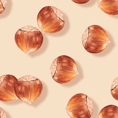 Hazelnut. Watercolor seamless pattern with nuts 3