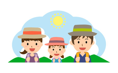 レジャーを楽しむ家族（父、母、娘）