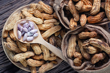 Boiled Peanuts on wood background