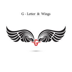 G-letter sign and angel wings.Monogram wing logo mockup.Classic emblem.Elegant dynamic alphabet letters with wings.Creative design element.Corporate branding identity.Flat web design wings icon.