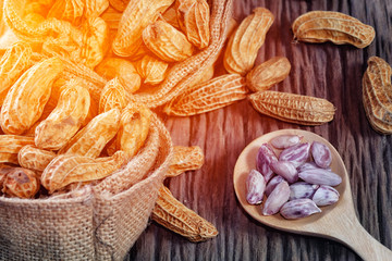 Boiled Peanuts on wood background