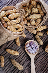 Boiled Peanuts on wood background