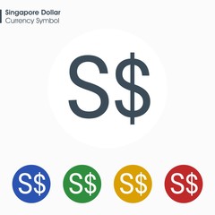 Singapore Dollar sign icon.Money symbol. Vector illustration.