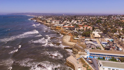 Aerial View of Town Along Pacific Coast
