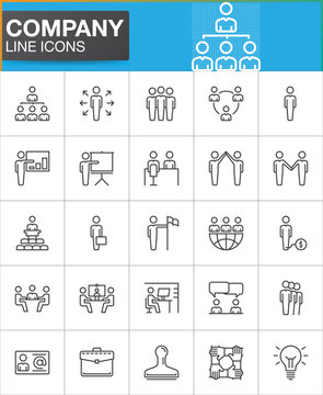 Company, Business people line icons set, outline vector symbol collection, linear pictogram pack. Signs, logo illustration. Set includes icons as manager, team, handshake, high five, business meeting
