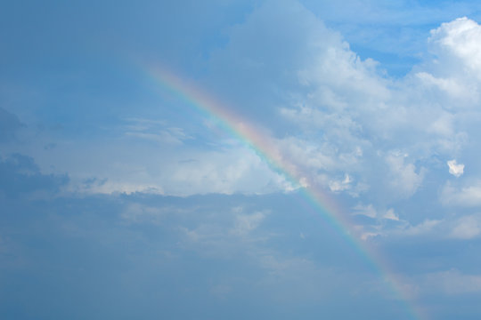 Sky image, where there are clouds and Rainbow. Background