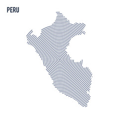 Vector abstract hatched map of Peru with spiral lines isolated on a white background.