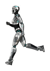 3D Rendering Female Cyborg on White