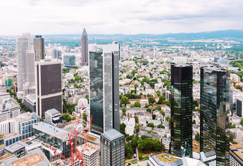 Aerial view at financial district in Frankfurt, Germany