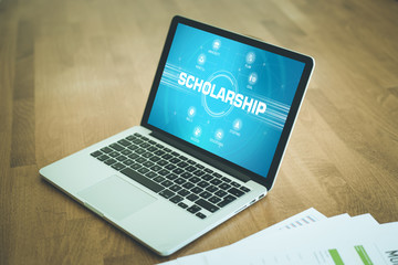 SCHOLARSHIP chart with keywords and icons on screen
