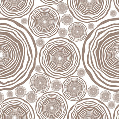 Tree rings seamless black and white vector pattern background.