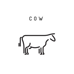 Vector cow outline icon isolated on a white background. A simplified silhouette of a cow, logo in the linear style