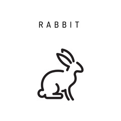 Vector rabbit outline icon farm animal isolated on a white background. A simplified silhouette of a rabbit, logo in the linear style