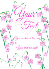 Pink flower card design. Pink text in flower background is vector.