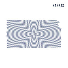 Vector abstract hatched map of State of Kansas with spiral lines isolated on a white background.