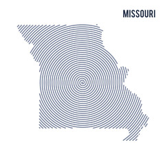 Vector abstract hatched map of State of Missouri with spiral lines isolated on a white background.
