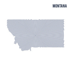 Vector abstract hatched map of State of Montana with spiral lines isolated on a white background.