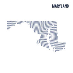 Vector abstract hatched map of State of Maryland with spiral lines isolated on a white background.