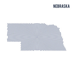 Vector abstract hatched map of State of Nebraska with spiral lines isolated on a white background.