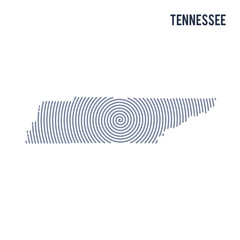 Vector abstract hatched map of State of Tennessee with spiral lines isolated on a white background.