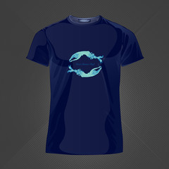Original print for t-shirt. Blue t-shirt with fashionable design - Two mermaids. Vector Illustration