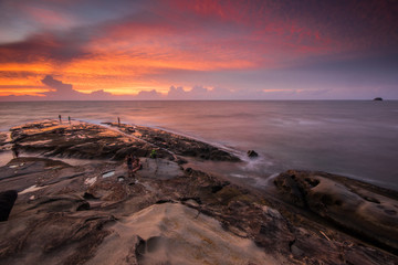 Moss rock on the beach of sabah during sunset on 4 may 2017
