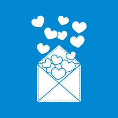 Cute vector illustration of postal envelope with hearts.