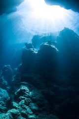 Sun Light into the Underwater Cave