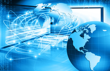 Best Internet Concept of global business. Globe, glowing lines on technological background. Wi-Fi, rays, symbols Internet, 3D illustration