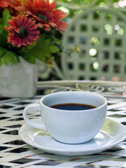 cup of coffee on table in cafe ,Morning light