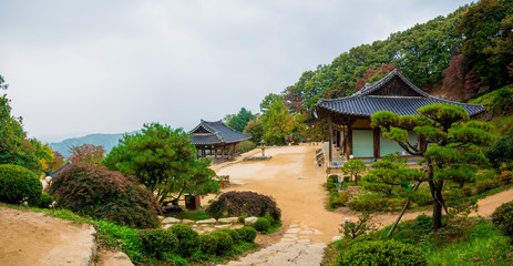 Yeongju Buseoksa, South Korea - Buseoksa Temple was built in year 676. (Sign board text is 