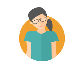 Weak, sad, depressed pretty girl in glasses. Flat design icon. Woman with feeble depression emotion. Simply editable isolated on white vector sign