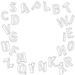 Abstract background with 3d letters. Round frame consisting of three-dimensional letters. Vector illustration.
