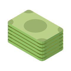 Pile of green dollar banknotes isolated on white 3D illustration