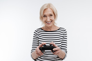 Attractive woman in years playing games
