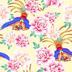 和柄　牡丹と鳳凰