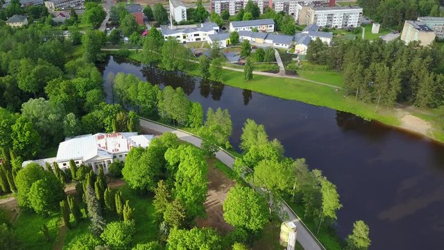 Ulbroka lake Aerial drone top view 4K UHD video Latvia 
