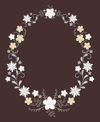decorative vertical oval frame vignette  with beautiful flowers